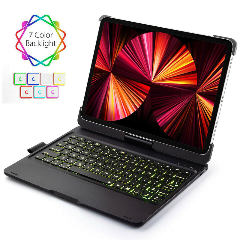 For Apple iPad Pro 11" 3rd M1 360° Rotatable Case with 7 Color Backlit Keyboard
