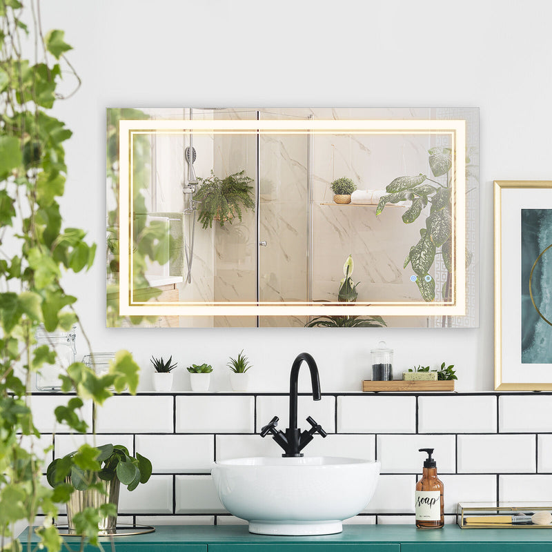 kleankin Modern LED Bathroom Mirror, Dimmable Vanity Mirror w/ Memory Function