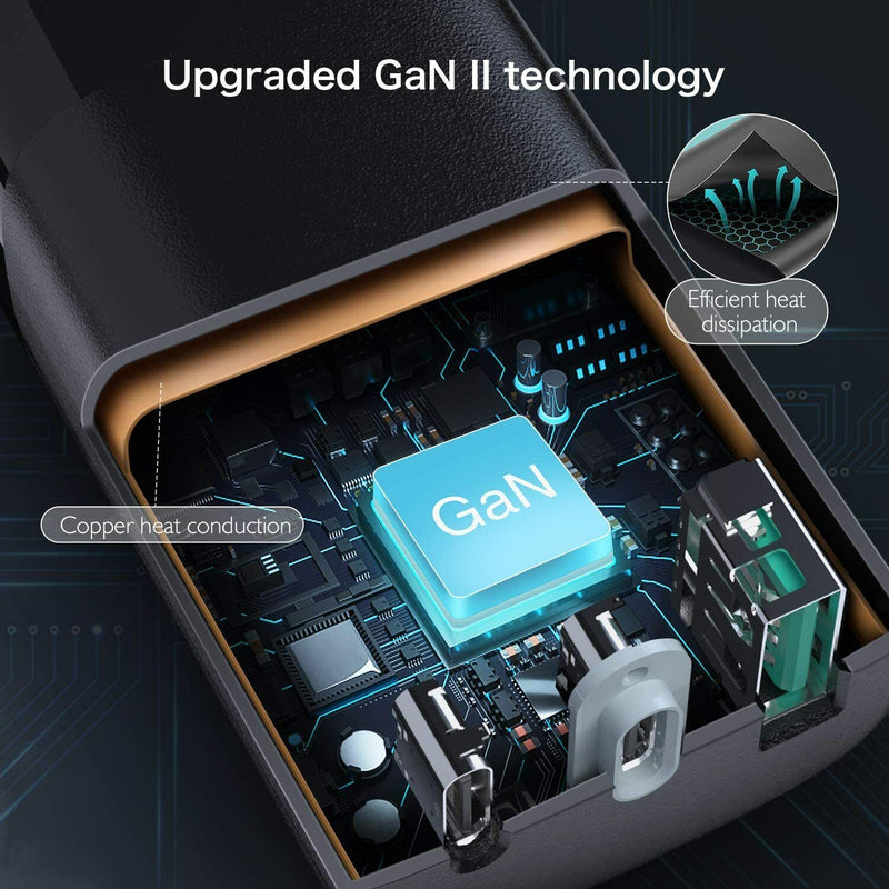 65W GaN PD Charger 3 Ports Wall Charger for Macbook Pro 13",iPhone 12, iPad Pro