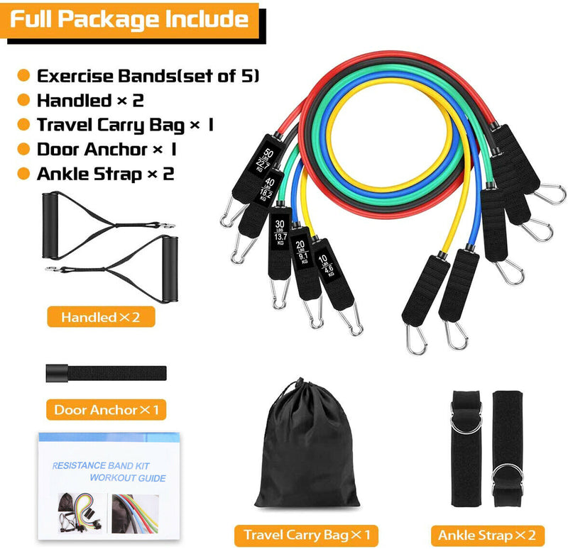 Portable Exercise Bands with Door Anchor, Handles, Carry Bag, Legs Ankle Straps