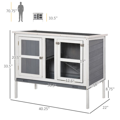 Wooden Bunny Hutch 2-Levels w/ Roof Mesh Window for Outdoors &amp; Small Animals 842525170864