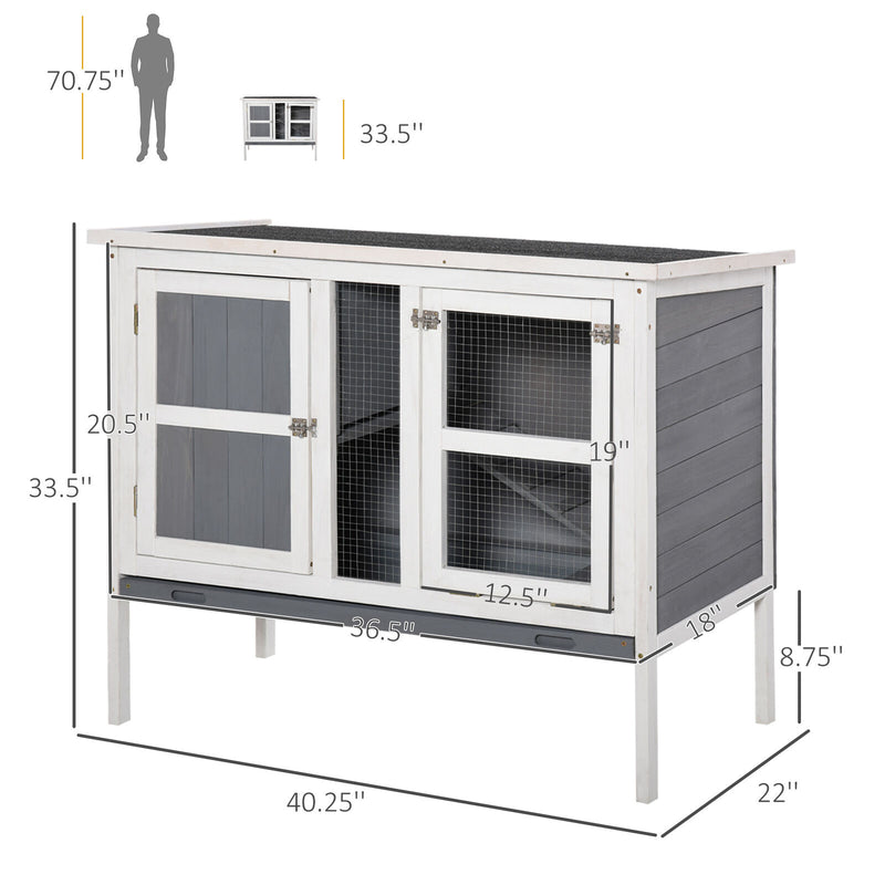 Wooden Bunny Hutch 2-Levels w/ Roof Mesh Window for Outdoors &amp; Small Animals 842525170864