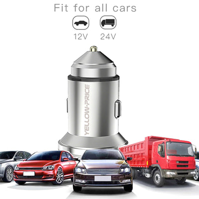 Metal QC 3.0 Car Charger Dual Ports with Braided USB3.0 A to USB-C Cable[3/6ft]