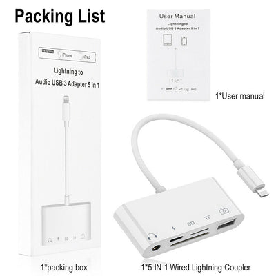 5 in 1 8-Pin to TF SD Card Reader Camera USB OTG Adapter For iPhone iPad iPod CA