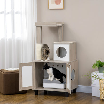50&quot; 2-IN-1 Cat Tree with Cat Toilet Cabinet Condo Bed Sisal Scratching Post Pad