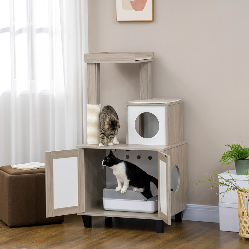 50&quot; 2-IN-1 Cat Tree with Cat Toilet Cabinet Condo Bed Sisal Scratching Post Pad