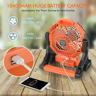 Outdoor Portable Camping Tent Fan with LED Light Rechargeable Cordless Tent Lamp