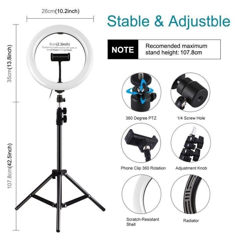 Selfie Ring Light With Tripod Stand and Phone Holder LED Makeup Circle Lamp CA