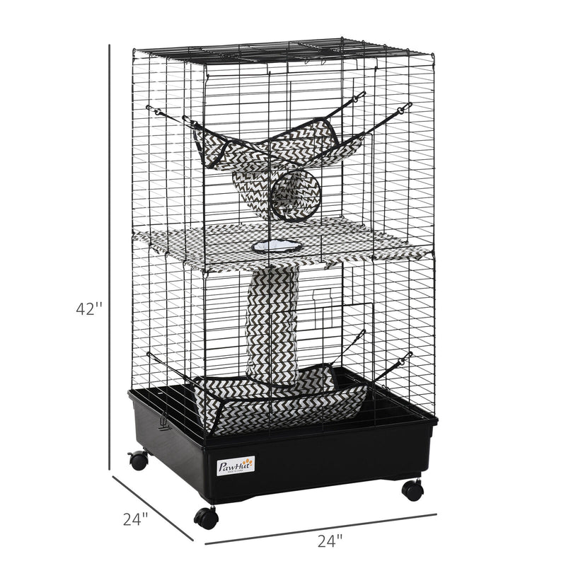 Small Animal Habitat Pet Play House for Ferret w/ Wheels Hammocks Tunnels
