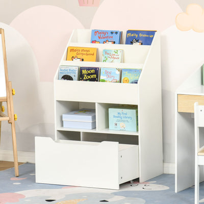 Kids Storage Bookcase Stand w/ Display Shelves &amp; Drawer for Toys &amp; Books, White