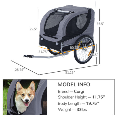Pet Bike Trailer Dog Cat Travel Carrier Foldable Gray