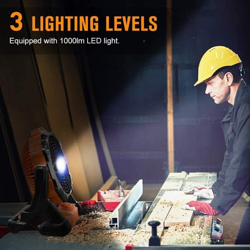 Outdoor Portable Camping Tent Fan with LED Light Rechargeable Cordless Tent Lamp