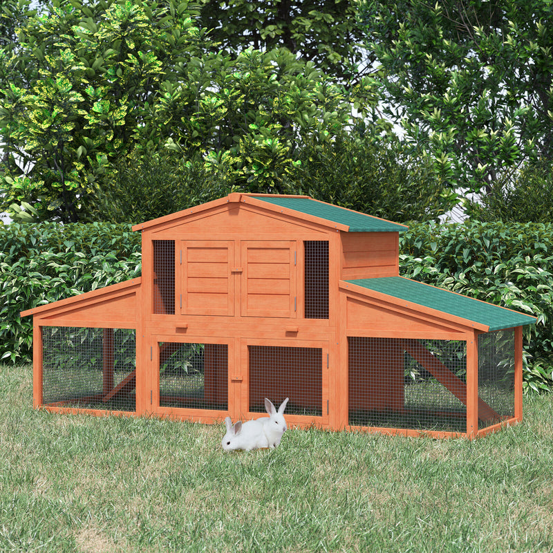 Big Rabbit Cage Guinea Pig House W/ Double Ramp, Weatherproof Wood Rabbit Hutch