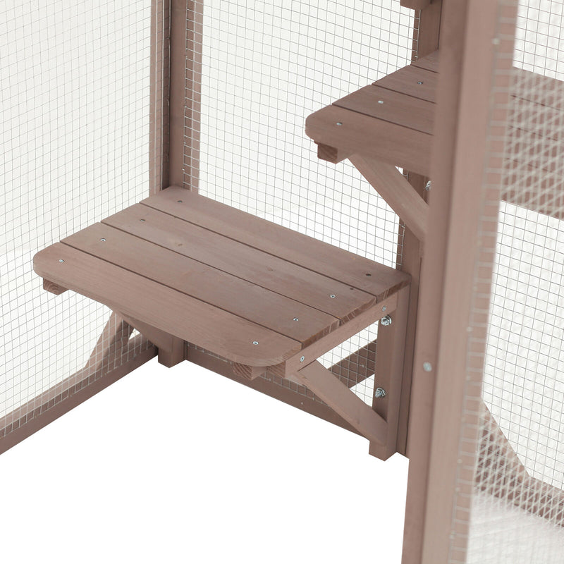 Cat Cage Wooden Pet Enclosure with Waterproof Roof, Platforms, Lock, Brown