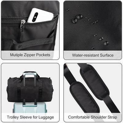 Lightweight Gym Sports Duffel Bag with Shoes Compartment & Wet Pocket, 34L Black