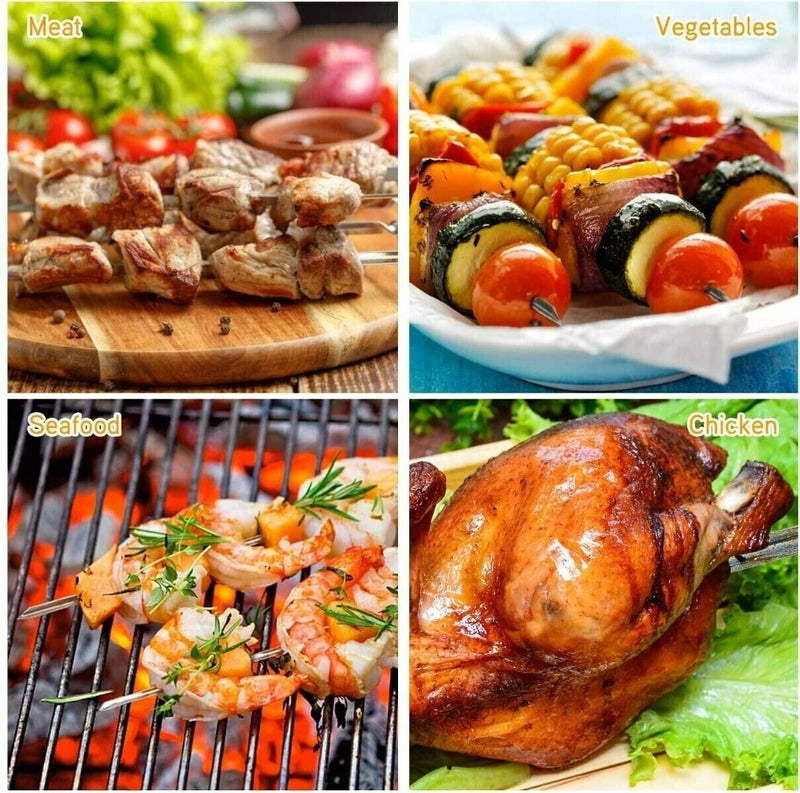 6pcs BBQ Kabob Skewers Roasting Sticks Meat Skewers 35cm Flat Stainless Steel