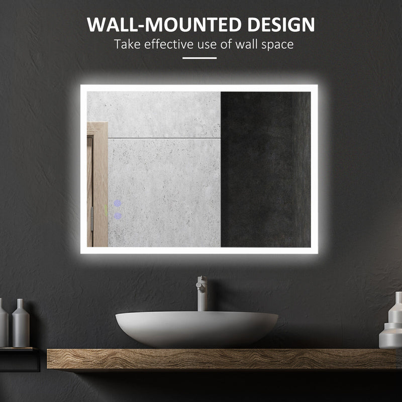 kleankin LED Bathroom Mirror, Wall Mounted Lighted Vanity Mirror w/ Smart Touch