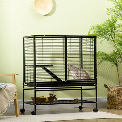Small Animal Cage for Ferret Chinchilla Guinea Pig W/ Wheels Tray Ramp