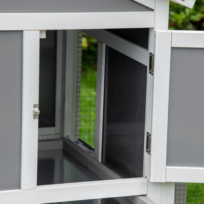 59&quot; Wooden Rabbit Hutch Playpen Bunny House with Sunlight Roof Ramp Tray Grey