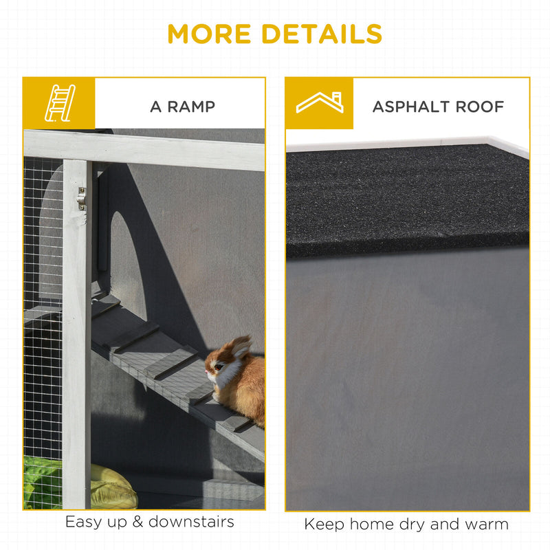 Wooden Bunny Hutch 2-Levels w/ Roof Mesh Window for Outdoors &amp; Small Animals 842525170864