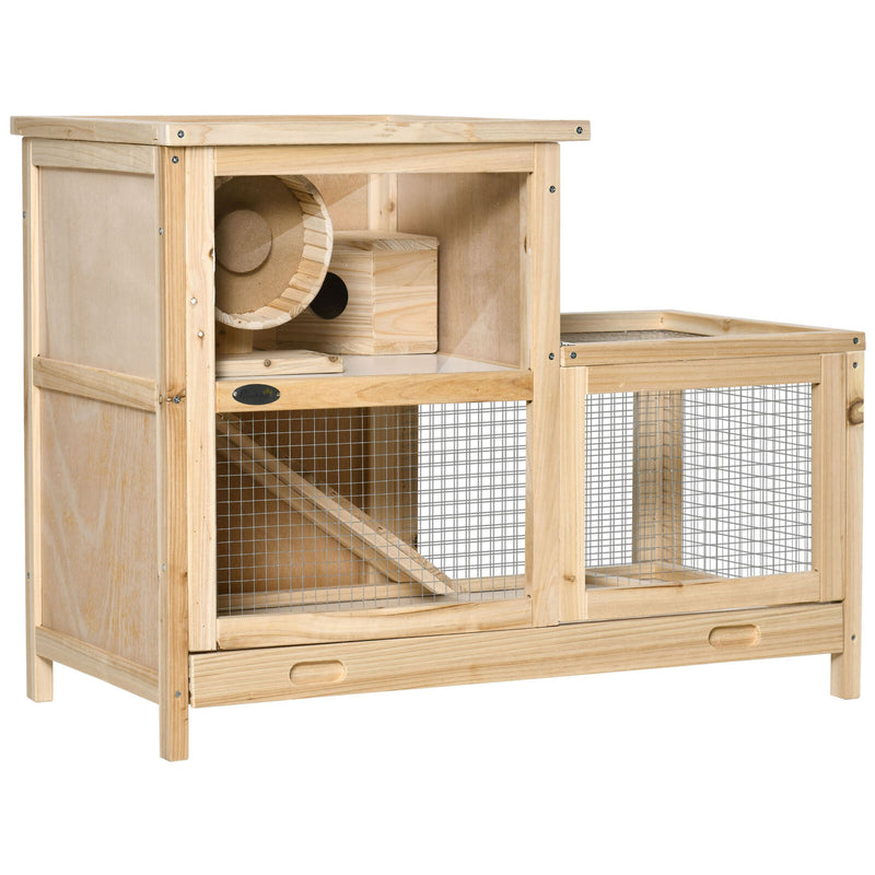 Large Hamster Cages and Habitats, Wooden Small Animal Cage w/ Seesaw, Tray