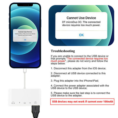 5 in 1 8-Pin to TF SD Card Reader Camera USB OTG Adapter For iPhone iPad iPod CA