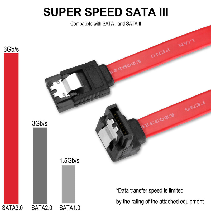 3 Pack SATA Cable III 6Gbps with Latch Right Ange / Straight for SATA HDD,SSD CA