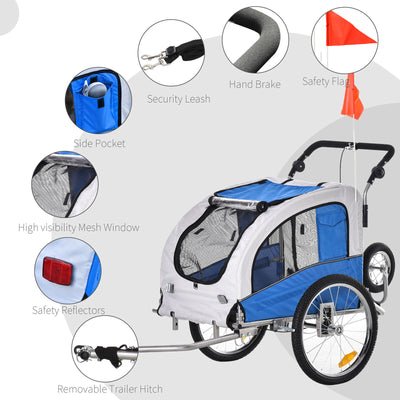 2in1 Pet Dog Bike Bicycle Trailer Stroller Jogger w/Suspension Blue Grey