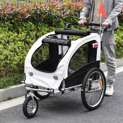 2in1 Pet Dog Bike Bicycle Trailer Stroller w/Suspension Storage Black White