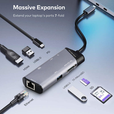 USB C Hub Adapter w/ 4K HDMI, Ethernet, Type C, USB 3.0 Port for Macbook Pro/Air