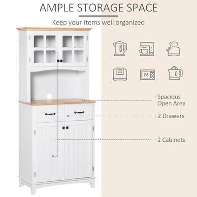Coastal Style Kitchen Buffet and Microwave Hutch w/ Storage Cabinet & Drawer
