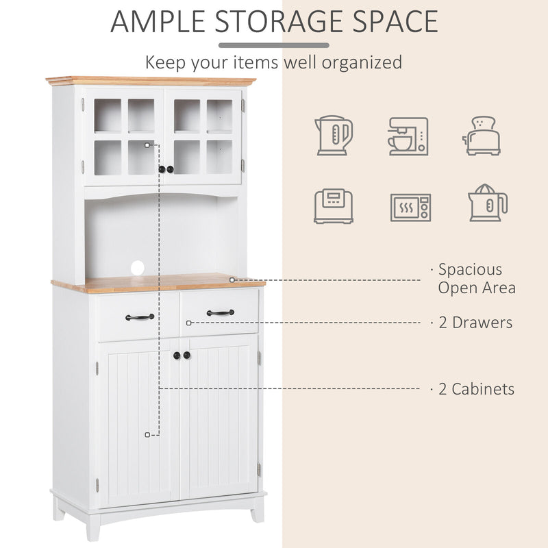 Coastal Style Kitchen Buffet and Microwave Hutch w/ Storage Cabinet & Drawer