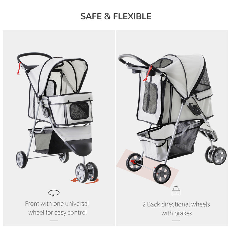 3 Wheels Pet Stroller Folding Dog Carrying Cart w/ Brake Canopy Travel