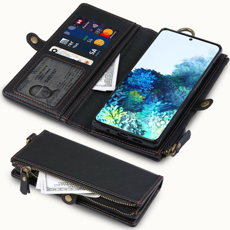 Large Capacity Flip Zipper Leather Wallet Case for Galaxy S20,S20 Ultra,S21 Plus