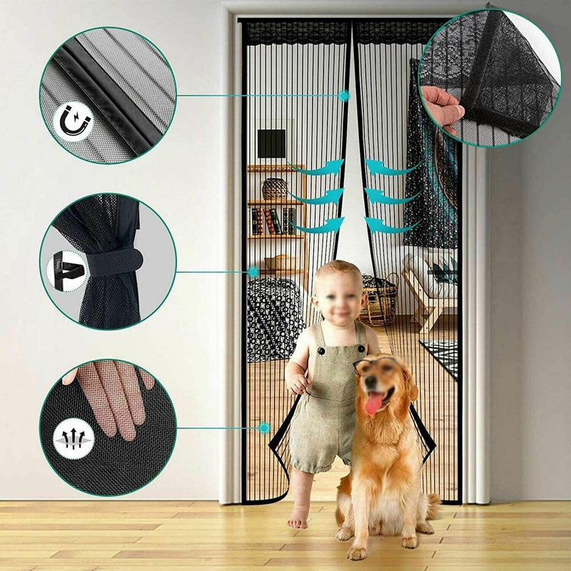 Magnetic Door Mesh Black Fly Screen Magic Mosquito Bug Curtain Hands Free