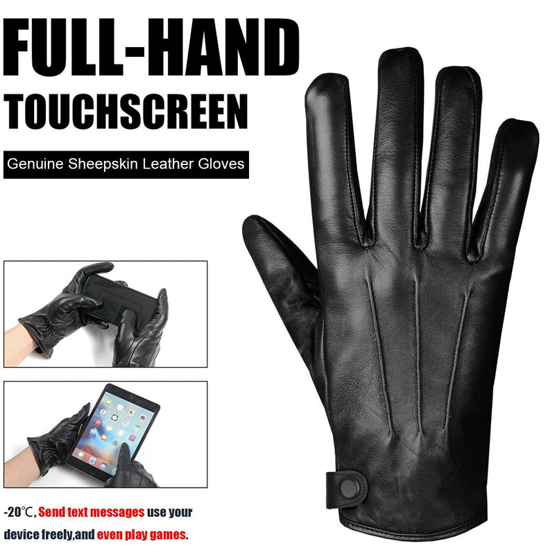Classic Genuine Sheepskin Leather Cashmere Lined Touchscreen Warm Gloves for Men