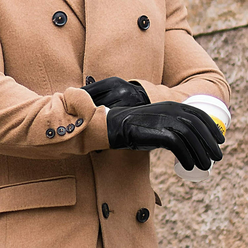 Mens Sheepskin Leather Warm Cashmere Lined Dress Luxury Vintage Gloves - CA