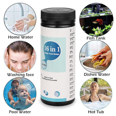 100PCS 16 IN 1 Drinking Water Test Strips Easy Quick for PH Hardness Lead Iron