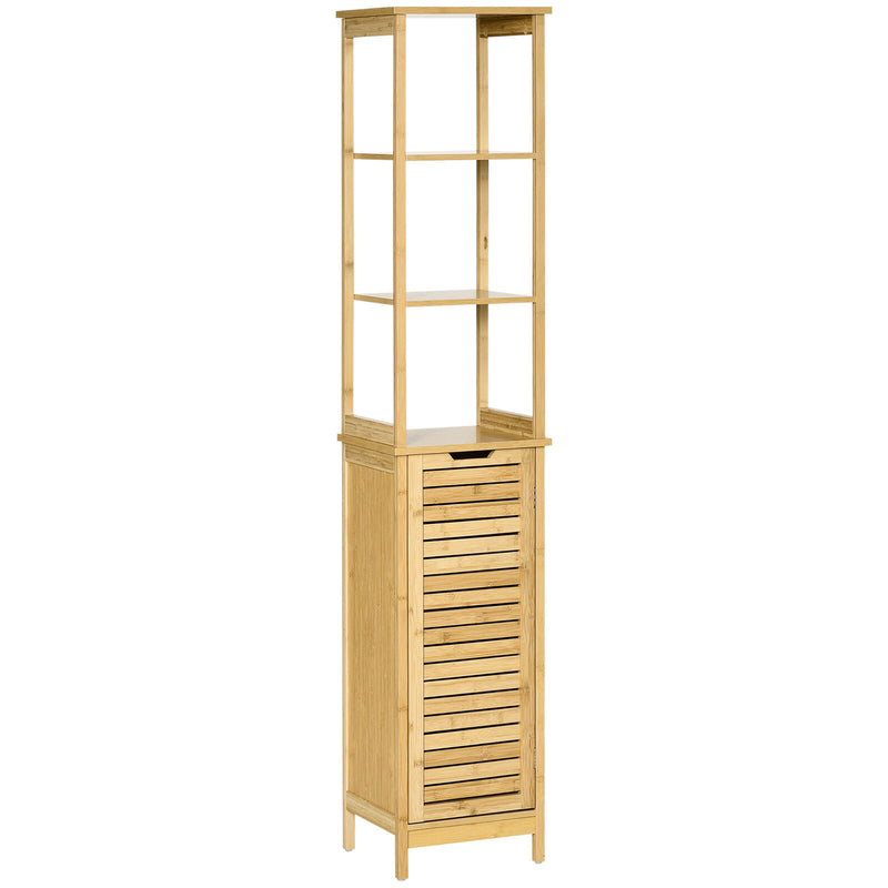 Tall Slim Bathroom Floor Cabinet Freestanding Linen Tower w/ 3 Shelves Natural