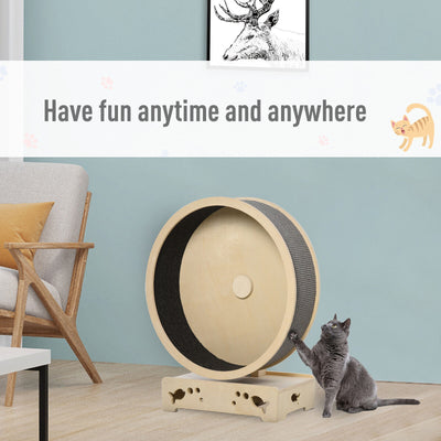 Wooden Pet Exercise Wheel with Carpet, Round Hamster-Wheel Style Cat Tree Grey 842525197304
