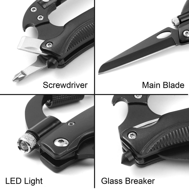 Multitool Carabiner with Knife,LED Light,Bottle Opener,Glass Breaker,Screwdriver