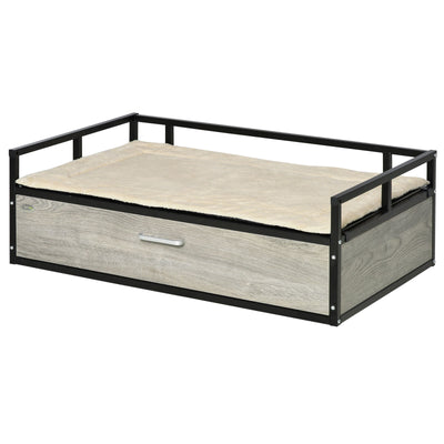 Elevated Dog Bed, Medium-size Pet Sofa Furniture w/ Drawer, Soft Cushion, Grey 196393066607