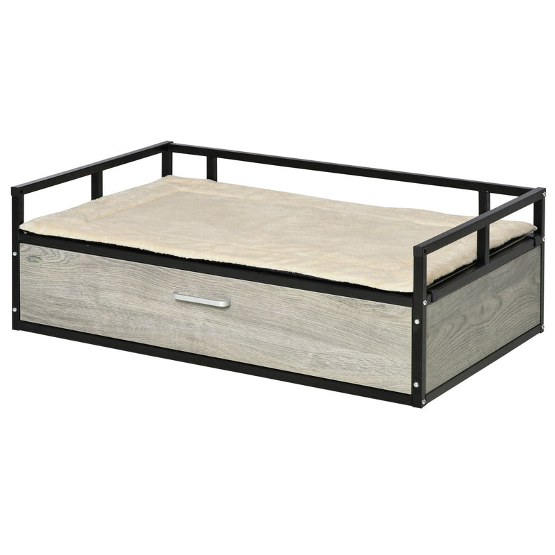 Elevated Dog Bed, Medium-size Pet Sofa Furniture w/ Drawer, Soft Cushion, Grey 196393066607