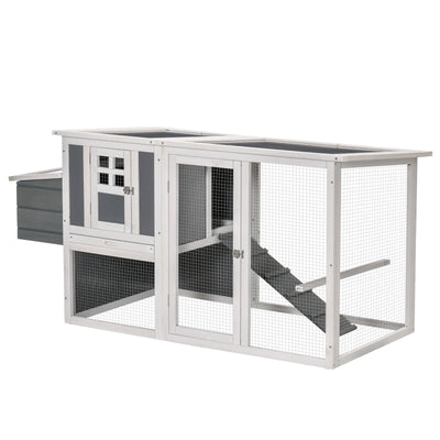 64&quot; Wooden Chicken Coop Hen House with Openable Hollow Sheet Roof Tray