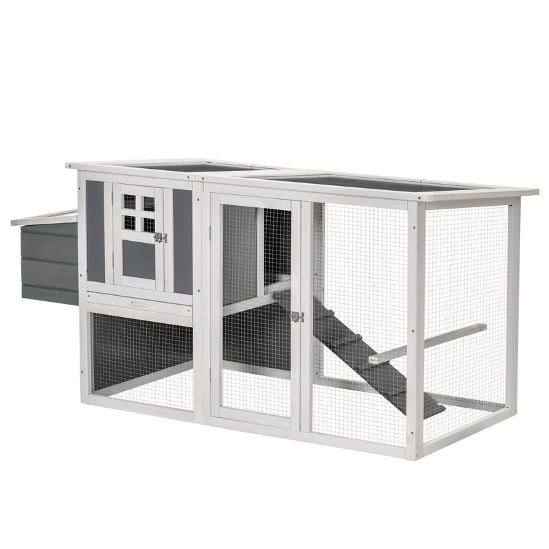 64&quot; Wooden Chicken Coop Hen House with Openable Hollow Sheet Roof Tray