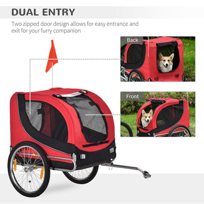 Pet Bike Trailer Dog Cat Travel Carrier Foldable Red