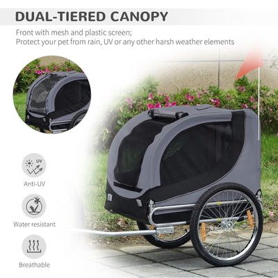 Pet Bike Trailer Dog Cat Travel Carrier Foldable Gray