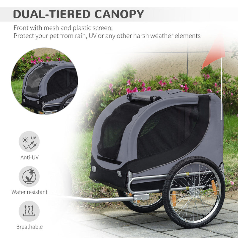 Pet Bike Trailer Dog Cat Travel Carrier Foldable Gray