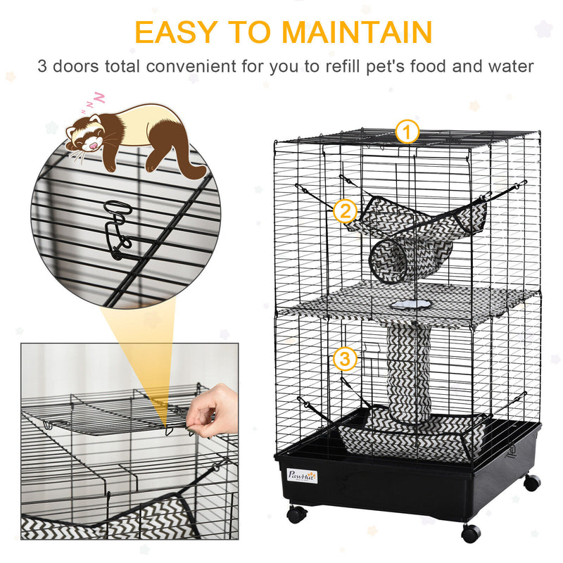 Small Animal Habitat Pet Play House for Ferret w/ Wheels Hammocks Tunnels