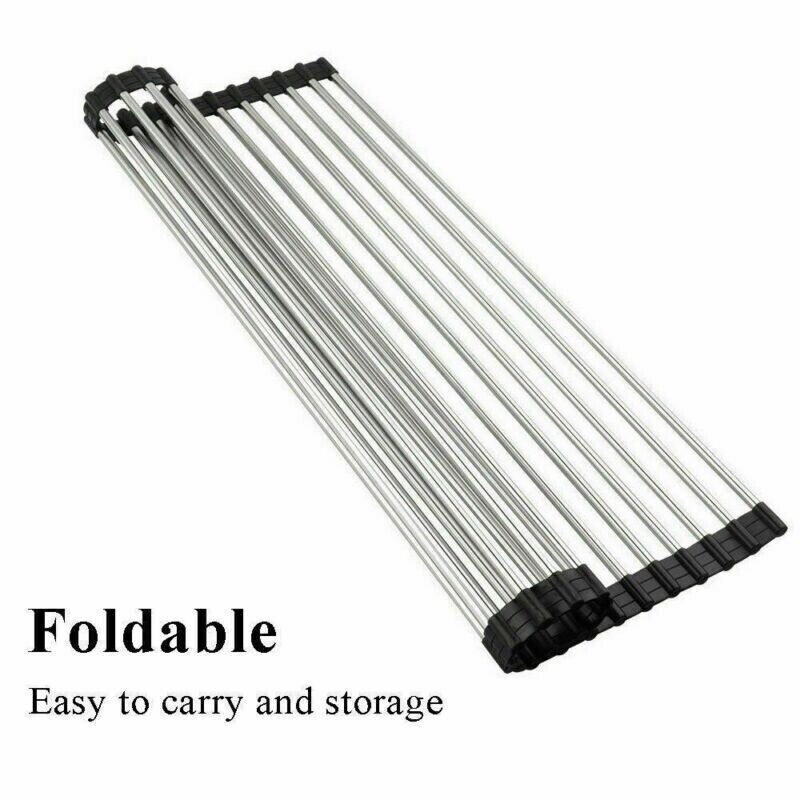 Kitchen Stainless Steel Sink Drain Rack Roll Up Dish Food Drying Drainer Mat